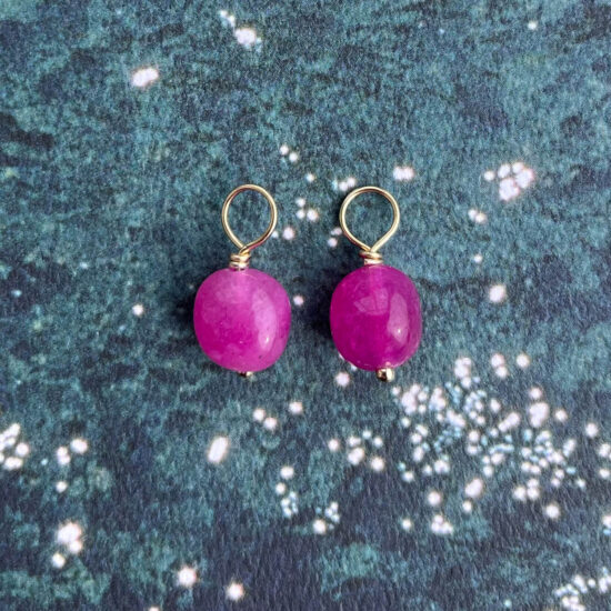pair of charms gold (chunky): single pink oval stone large